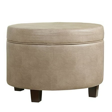 HomePop Round Faux Leather Storage Ottoman - Taupe ...