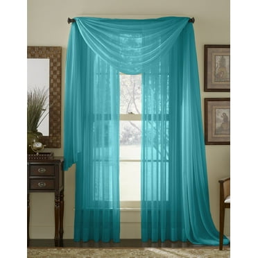 Qutain Linen Solid Viole Sheer Curtain Window Panel Drapes Set of Two (2) 55" x 63 inch - Turquoise