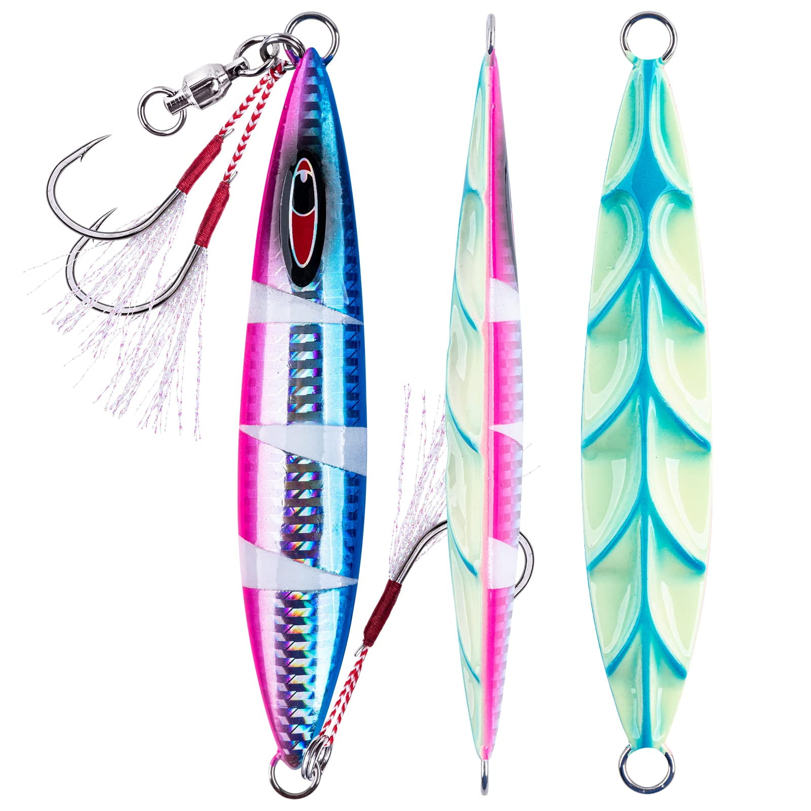 Goture Glow Slow Pitch Jigs with Portable Jig Bag, Double Assist Hook