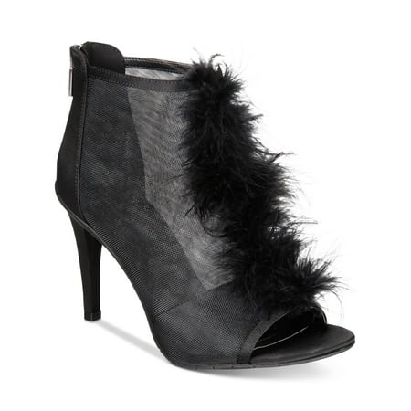 

KENNETH COLE Womens Black Mesh Boa Detail Padded Smash Boa Open Toe Stiletto Zip-Up Dress Heels 6.5 M