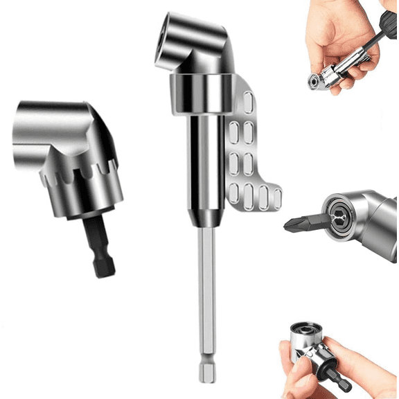 Protectivemethod 105 Degree Right Angle Drill Adapter, Magnetic 105 Degree Right Angle Drill Adapter, Right Angle Drill Attachment with Multi-function Bend Screwdriver Bit (Silver, Short Long)