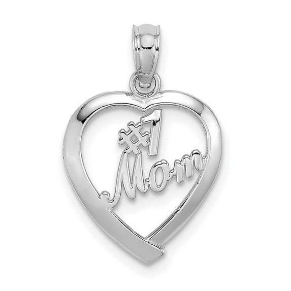 FB Jewels 14K White Gold #1 Mom In Heart Pendant