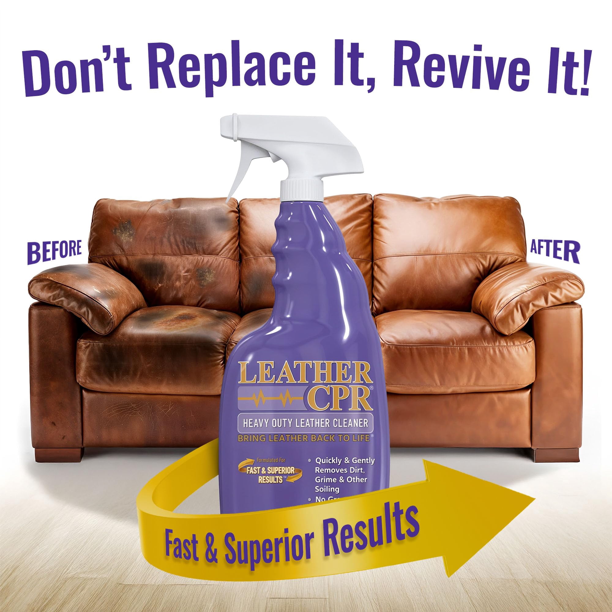 Leather CPR Heavy Duty Leather Cleaner 22oz - Car Interior Cleaner For Heavy Dirt & Grime, Heavily Soiled Furniture Leather Cleaner For Couch, Car Seat,Purses, Shoes, Boots, & More