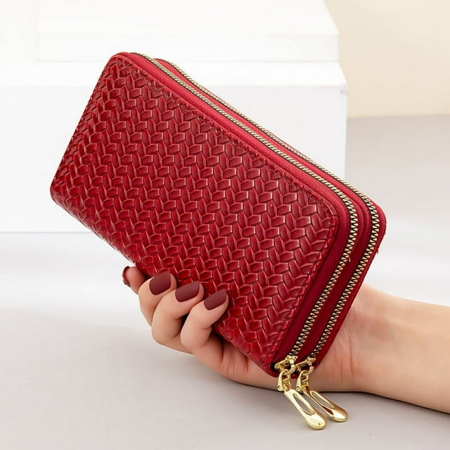 Cartera de mujer larga con doble cremallera, bolso de mano de gran capacidad, bolso de mujer de charol para teléfono móvil