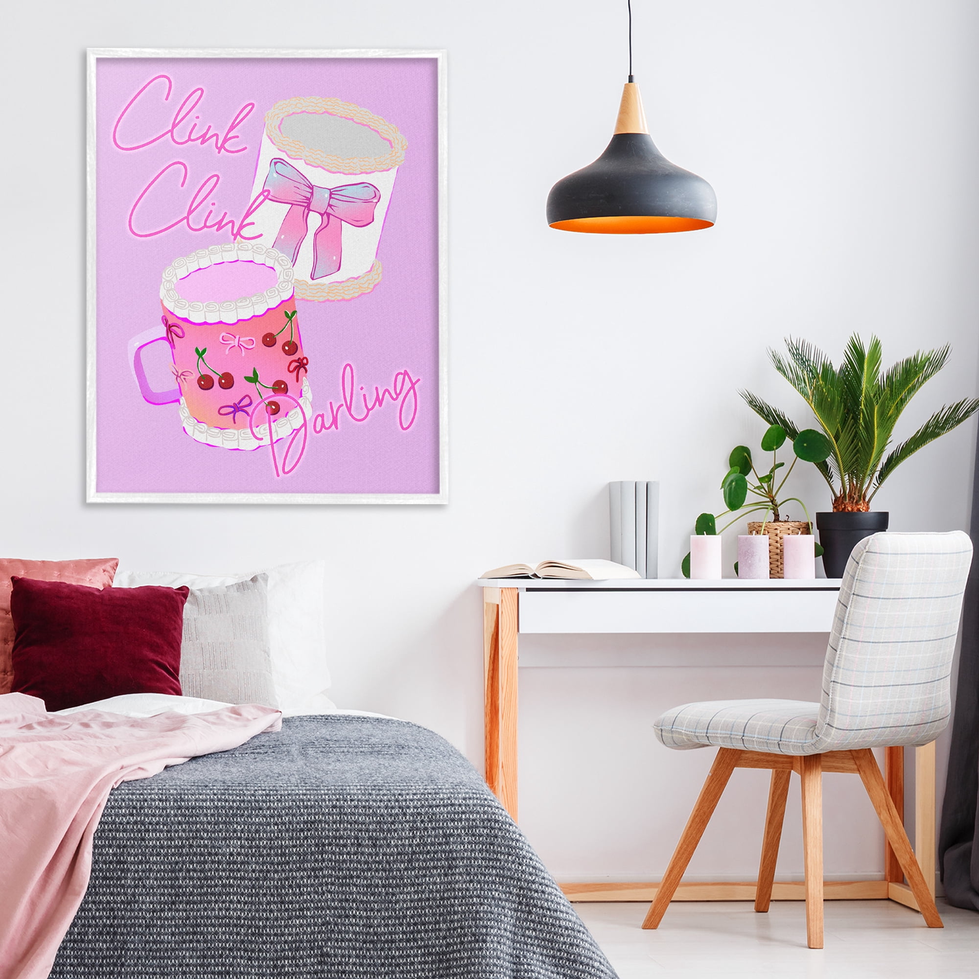 Stupell Industries Clink Darling Cherry Mug White Framed Giclee Art, design by Ziwei Li