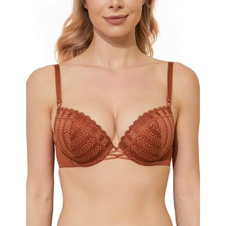 

Wingslove Women s Push Up Sexy Lace Bra Deep V Plunge Underwire Multiway T-Shirt Bra Caramel 34B