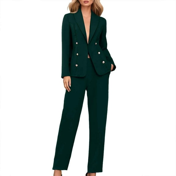 Fmbrln Womens 2 Piece Suit Sets Dressy Business Casual Outfits Long Sleeve Lapel Collar Blazer and Straight Leg Pants Sets Office Work Suit Sets Army Green 3XL