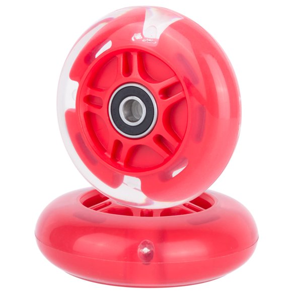 AOWESM 80mm Light Up Scooter Wheels L.E.D.Flashing 3-Wheel Kick Scooter Rear Replacement Wheels for Kick Push Scooters, Inline Skates, Micro Kickboard, Luggage and more (2-Pack) (Red)
