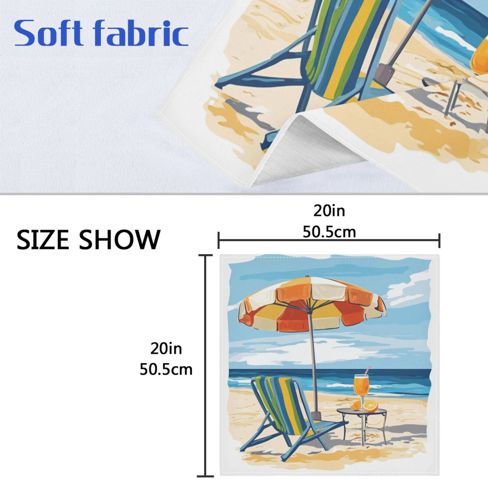 JSTEL Beach Travel Cloth Napkins Set of 6, 20x20 Inch Washable and Reusable Napkin for Decoupage Dinner Party Everyday Use