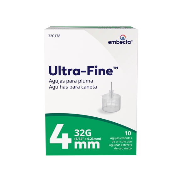 Aguja Ultra Fine para dispositivo de inyección tipo pluma 4 mm 10 pzas
