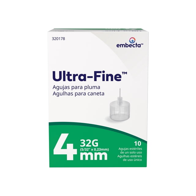 Aguja Ultra Fine para dispositivo de inyección tipo pluma 4 mm 10 pzas