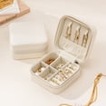 thumbnail image 2 of Portable Leather Travel Jewelry Box, Small Jewelry Organizer for Earrings, Studs, Necklaces and Rings, Compact Jewelry Case, White, 2 of 3