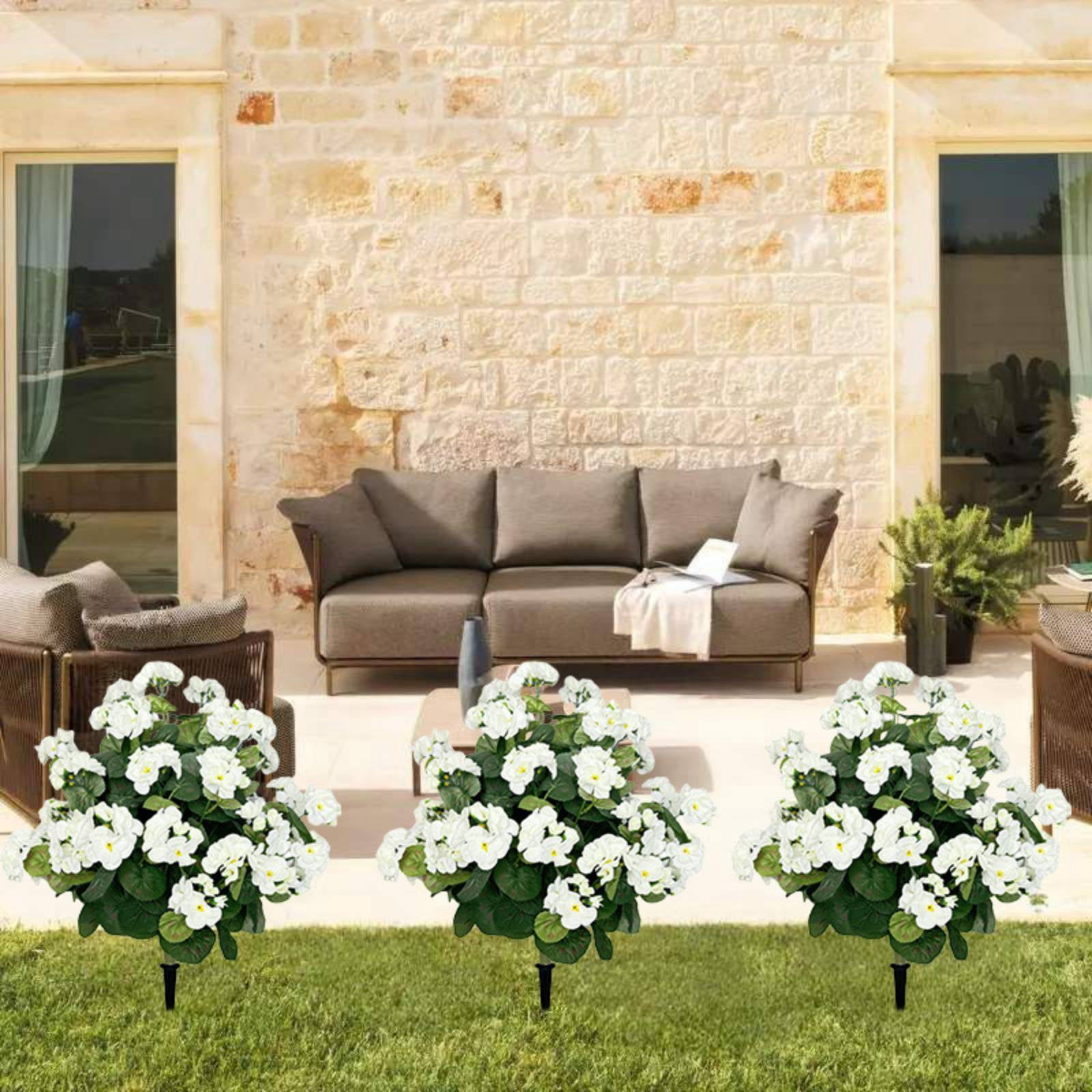 Artificial Boxwood Topiary Ball with Geraniums Flowers with Spikes for Outdoor, UV Resistant Faux Greenery Shrubs, Realistic Fake Bushes Plants for Garden, Yard, Front Porch, Patio Decor