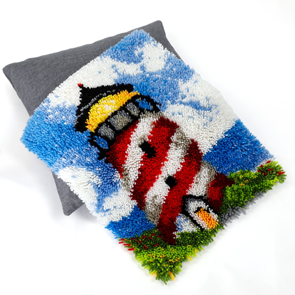 Latch hook rug kit,latch hook cushion kits,Lighthouse Latch Hook Rug Kit for Adults Crocheting Carpet Rug Yarn Sofa Cushion Mat Tapestry DIY Carpet Arts Crafts 50×38cm/20*15in