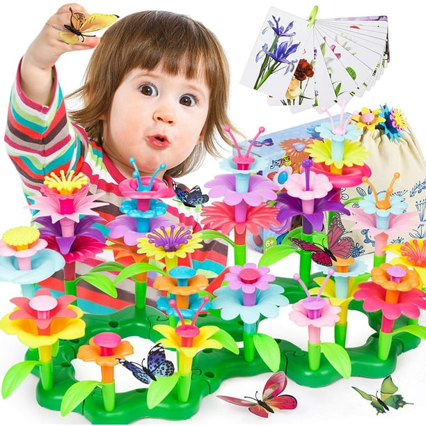 KCSD Jouets de construction de jardin de fleurs, jouets éducatifs pour  filles de 3 4 5 6 ans, cadeaux pour filles, jouets de jardinage,  construisez un bouquet pour tout-petits enfants, avec papillons