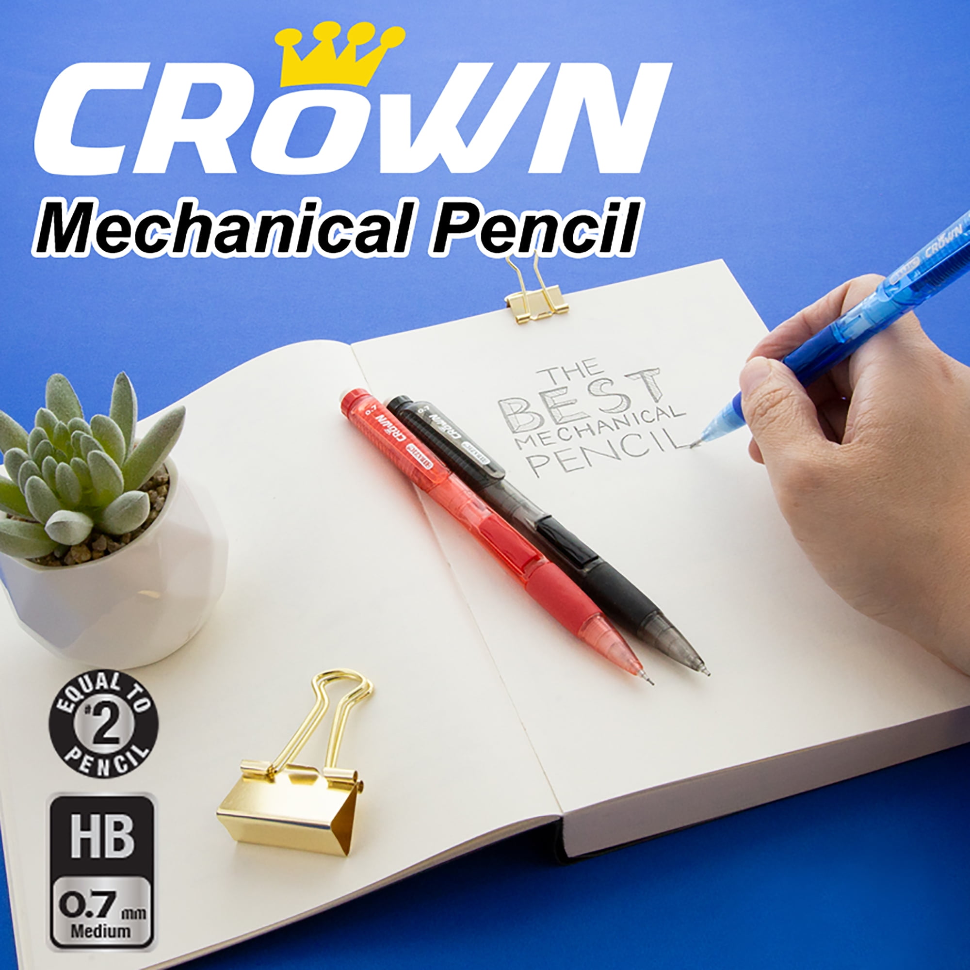BAZIC Crown 0.7 mm Mechanical Pencil, Soft Grip Latex Free Eraser (3/Pack), 24-Packs