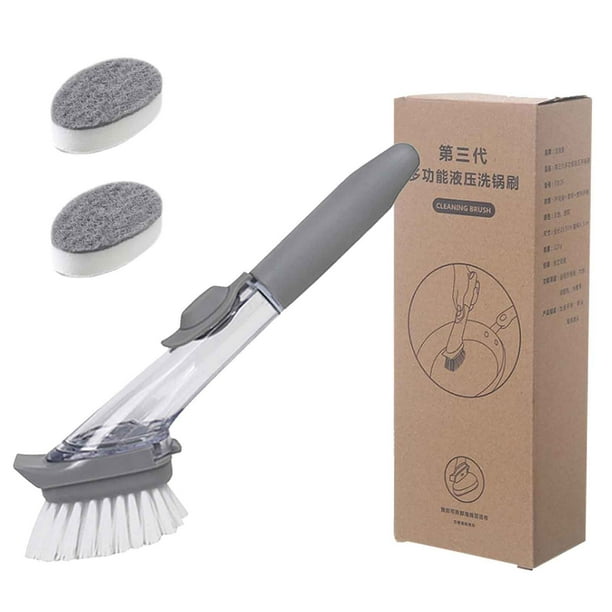 OAVQHLG3B Dish Brush with Soap Dispenser & 2 Pack Dishwashing Sponge Refills Non Scratch, Dish