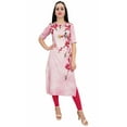 thumbnail image 3 of Bimba Indian Summer Tunic Women's Kurti Rayon Pink Printed Kurta Long Blouse-4, 3 of 4