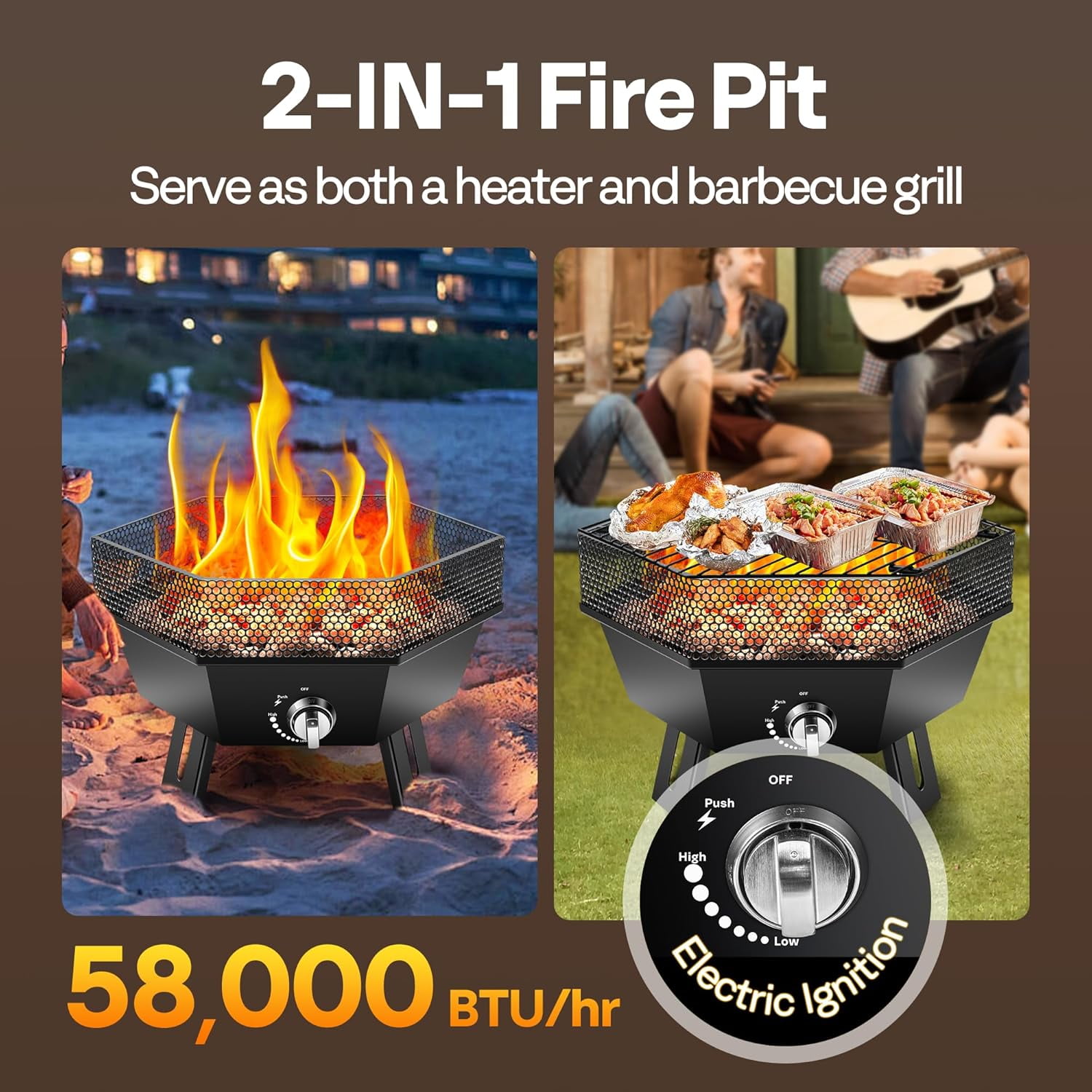 SPECSTAR 58,000 BTU Smokeless Portable Propane Fire Pit, 24-Inch with Carry Bag & Tank Holder