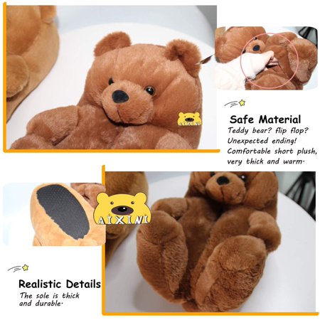 Women Plush Teddy Bear Slippers Home Indoor Slippers Winter Warm Shoes Cartoon Floor Soft Anti Slip Faux Fur Cute Dark Brown Walmart Canada