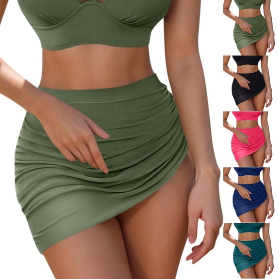 AHTJRT Women's Swim Skirts Drawstrings Ruched Swimwear Bottoms Cheky Sheer Mesh Bodycon Pencil Skirt Club Pool Party Bottoms Hot Pink XXXL