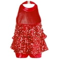 thumbnail image 2 of Jhaoyu Kids Girls Sparkly Sequins Dance Leotard Dress Jazz Latin Rumba Samba Performance Dancewear Red 16, 2 of 7