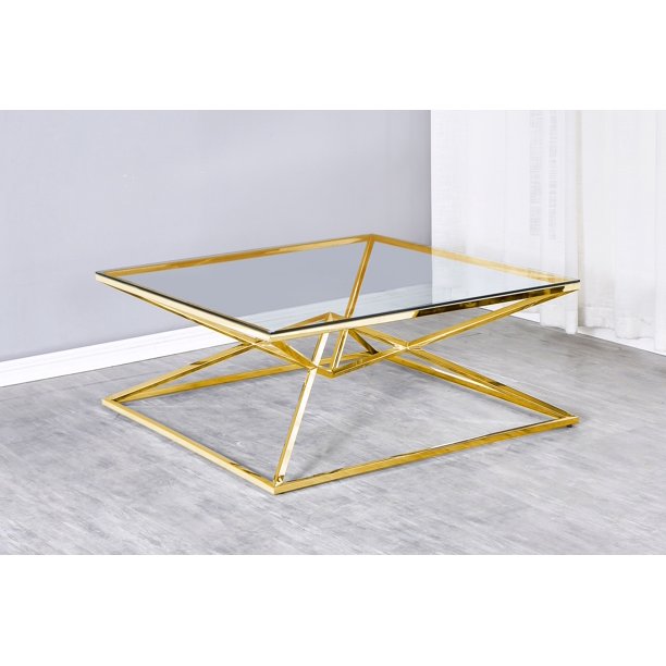 Best Master Furniture Eve Gold Plated Frame Glass Top Coffee Table Walmart Com Walmart Com