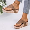 thumbnail image 3 of Rokment Womens Vintage Leather Platform Wedges Flip Flops Beach Vacation Casual Orthopedic Slip on Dress Sandals Chunky Heeled Thongs Slides for Woman Brown Size 6.5, 3 of 7