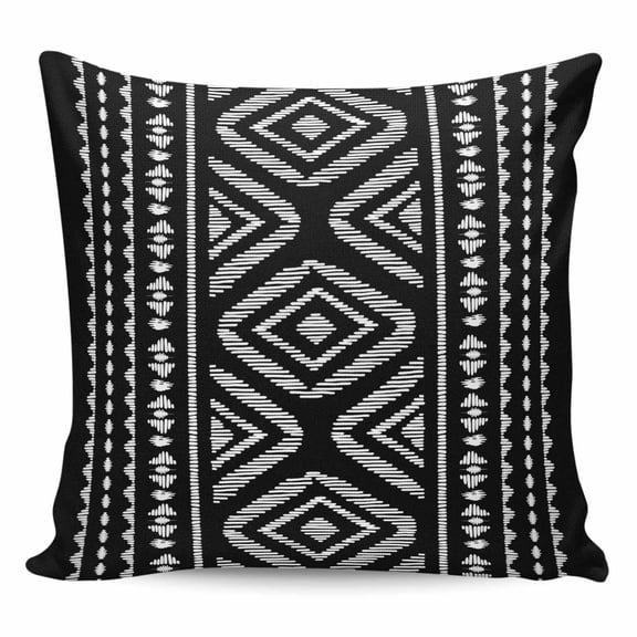 Throw Pillow Covers 24x24 Inch, Black Boho Geometric Decorative Pillow Cases for Couch Sofa Bed, Vintage Southwestern Stripes Cotton Linen Square Home Decor Pillowcases with Hidden Zipper