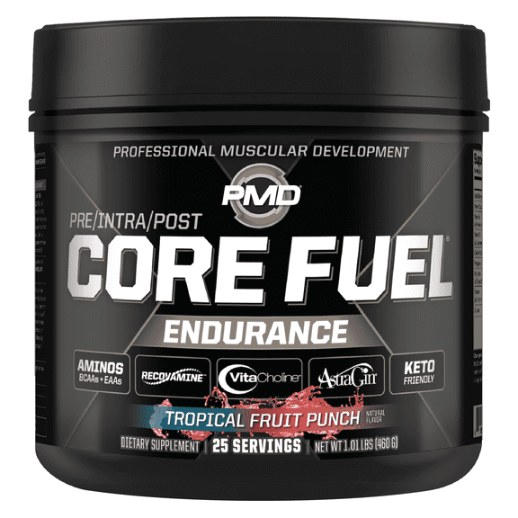PMD Sports Core Fuel Endurance – BCAAs, EAAs, Beta Alanine, Betaine Anhydrous, Glutamine, Electrolytes – Strength, Endurance, Focus, – Tropical Fruit Punch (25 serve)