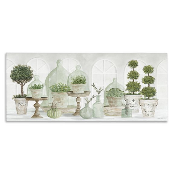Stupell Industries Farmhouse Parisian Plant Tabletop Green Leaves Traditional Cloches Canvas Art, 24 x 10, by Cindy Jacobs