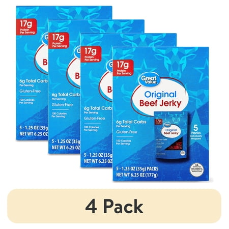 (4 pack) Great Value Original Beef Jerky, 5 Packs, 1.25 oz Each