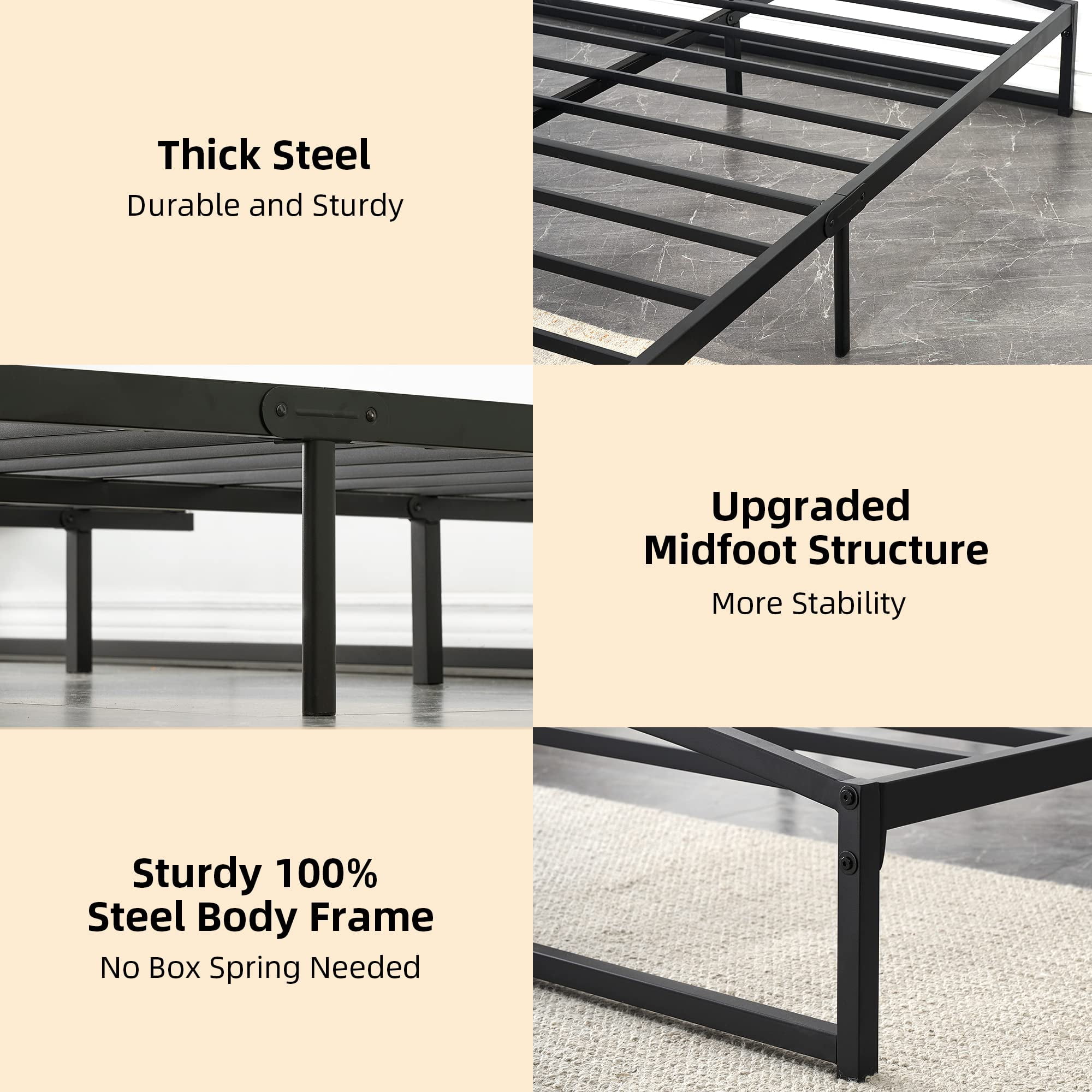 Ataucjin Low Bed Frame Full Size Heavy Duty Metal Twin Bed Frame Queen Size Platform Bed Frame King Bed Frame Mattress Foundation With Steel Slat Support No Box Spring Needed