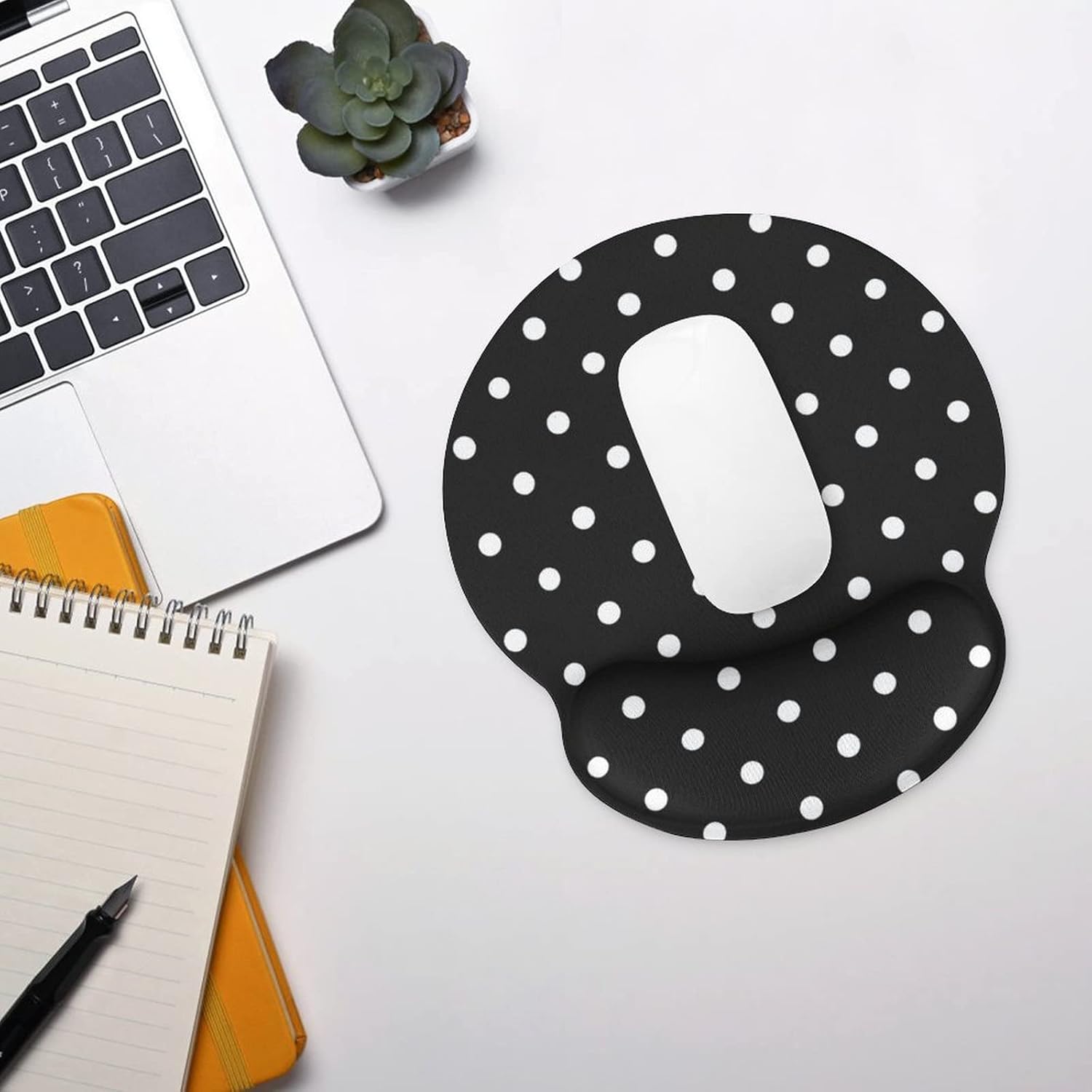 SEPTYK Polka Dot Black White Simple Pattern Ergonomic Mouse Pad with Wrist Support Rest Gel Non-Slip Rubber Base Mousepad for Computer Laptop Home Office Gaming -