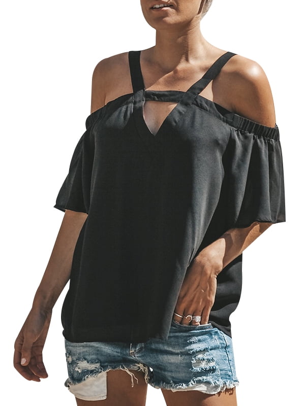 DYMADE Women Summer Cold Shoulder Tunic Tops T Shirts Blouse - Walmart.com
