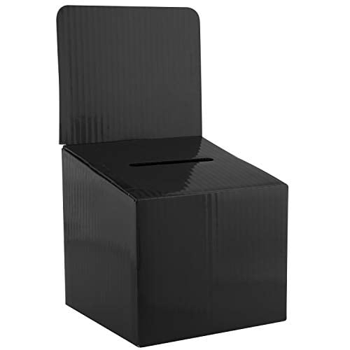 MCB - Medium Cardboard Box - Ballot Box - Suggestion Box - Raffle Box - Ticket Box - with Removable Header for Tabletop Use (10 Pack, Black)