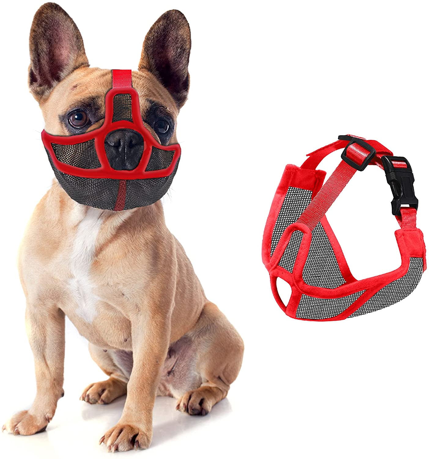 Short Snout Dog Muzzle, Adjustable Bulldog Mask Breathable Mesh Dogs