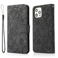thumbnail image 2 of For iPhone 15 Pro Max Case, Premium Leather Magnetic Closure Flip Wallet Case with Card Holder Cash Slot Stand Function Embossed Flower Pattern Slim Shockproof Lanyard/Strap Cover,Black, 2 of 7