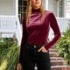 thumbnail image 5 of Karight Women's Dressy Mock Neck Velvet Blouse Long Sleeve Elegant Business Casual Tops Ladies Office Party Shirts, 5 of 5