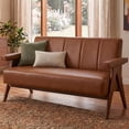thumbnail image 2 of LAZZO 50" Loveseat Sofa, Leather Upholstered Couch with Wooden Armrests for Small Spaces, Brown, 2 of 9