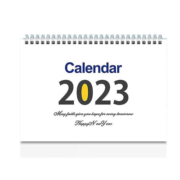 Calendario de escritorio Impresión en inglés Patrón claro Encuadernación en espiral doble Organizador de agenda anual flexible autónomo Suministros de oficina 2023 Escritorio de pie Cal