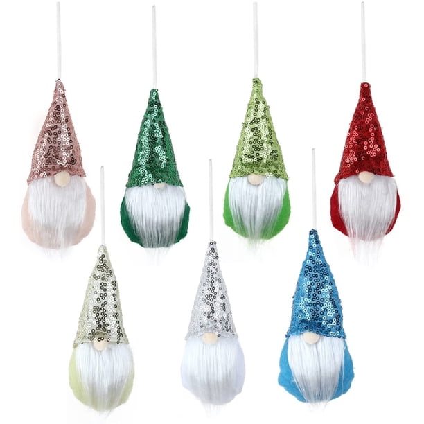 Adornos de gnomo Bling-Bling para árboles de Navidad, gnomos colgantes, decoraciones navideñas, adornos de duende de Papá Noel de peluche hechos a mano con lentejuelas suecas, juego de 7