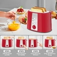 thumbnail image 4 of Toaster 2 Slice, Extra Wide Slot Toaster, 7 Shade Settings, Bread Toaster with Cancel, Defrost, Reheat Function, Extra Wide Slots for Waffle or Bagel, Removable Crumb Tray, 750W, Retro Red, 4 of 8