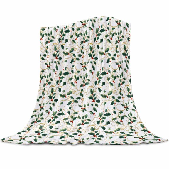 Winter Christmas Flannel Blanket for Bed,Travel and Camping, Holly Berry Plants Leaves Super Soft Cozy Blanket for All Seasons 30"x40"