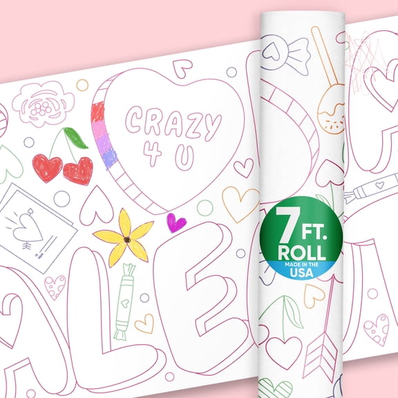 Big Dot of Happiness Happy Valentine’s Day Coloring Table Runner, 7ft Long Valentine Hearts Holiday Party Craft & Activity Table Cover for Kids & Family, Giant Coloring Page - 1 Roll
