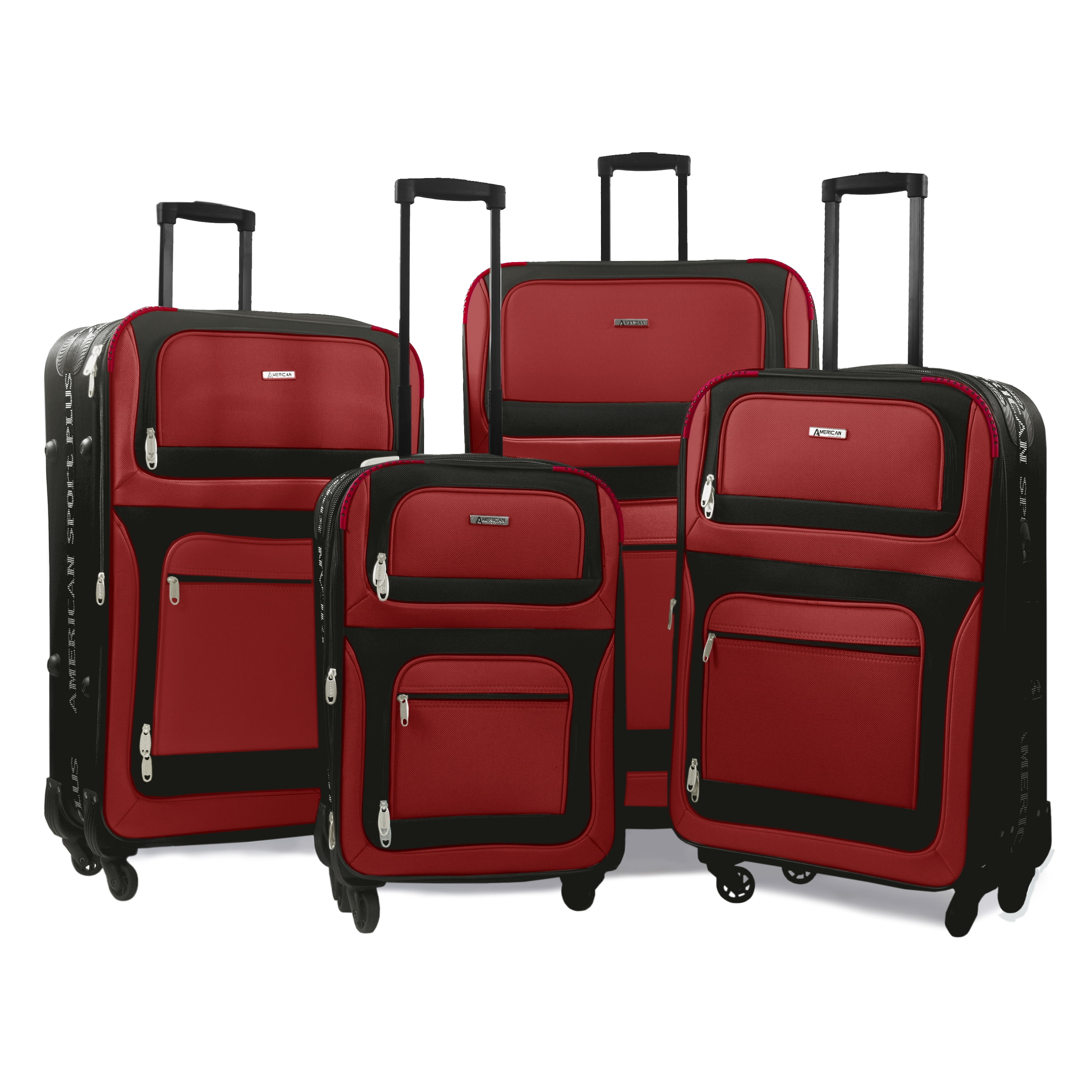 Jet 4-Piece Expandable Spinner Luggage Set, Black/Red - Walmart.com