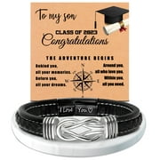 Bracelets for Men Gifts for Him Adjustable Multi-layer Leather Bracelet Charm Bracelets Graduation Mens Gifts for Love Son Grandson