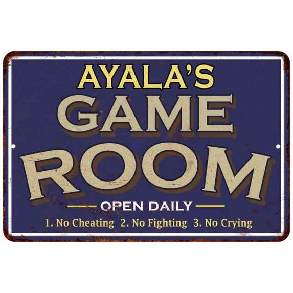 AYALA'S Blue Game Room Sign Metal Wall Decor 8x12 108120002016