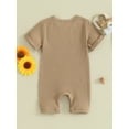 thumbnail image 4 of Biekopu Baby Boy Ribbed Romper Short Sleeve Round Neck Solid Color Jumpsuit Infant Bodysuit Newborn Clothes, 4 of 9