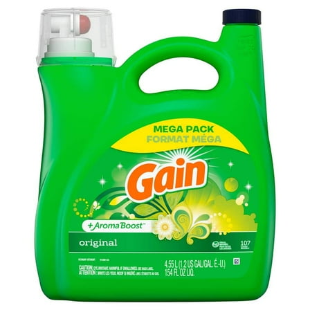 Gain AromaBoost 154 oz. Original Scent Mega Liquid Laundry Detergent (107-LDS)   Original Scent Dryer Sheet (240-CNT) Bundle
